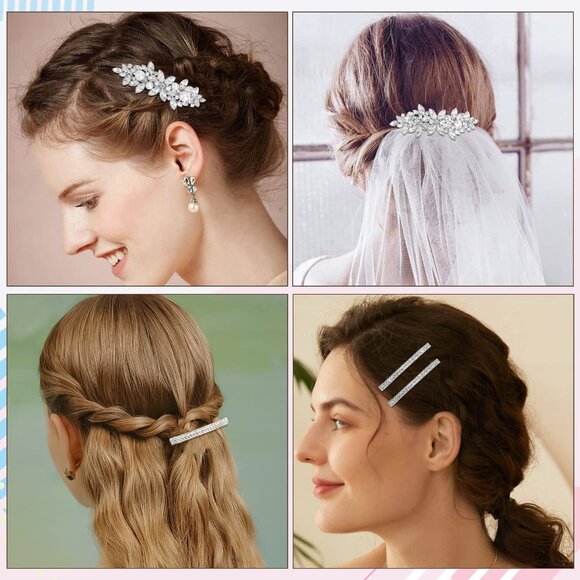Hair Barrettes, 4 Pcs Rhinestone Hair Clips for Women - Hair Clip Barrettes with - Picture 4 of 7